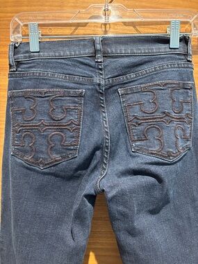 Tory Burch Women’s Dark Wash Embroidered Back-Pocket Jeans